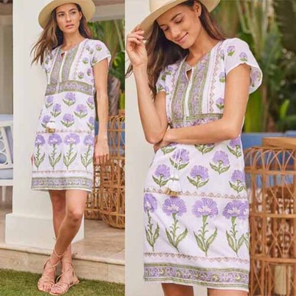 NWT Bella Tu Nicole Cap Sleeve Lilac Floral Cotton Mini Dress Multi Color Sz XS - Picture 1 of 7